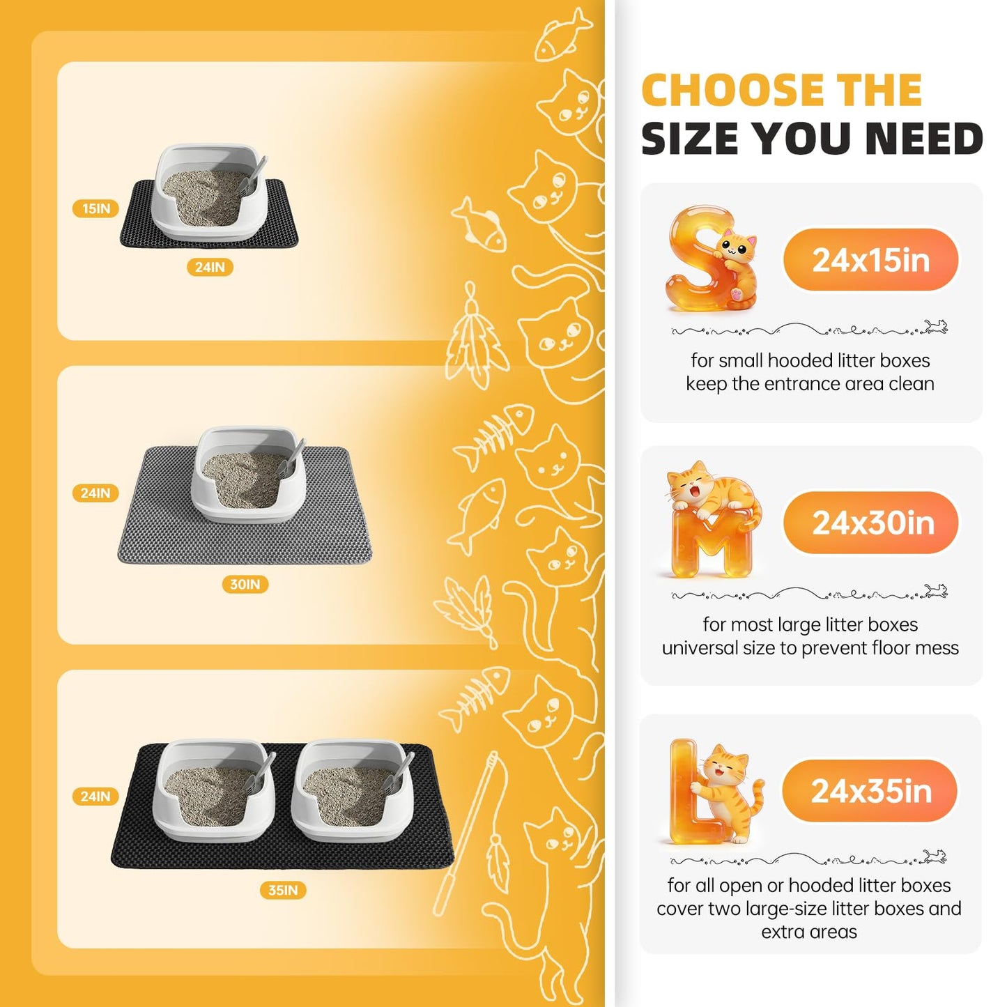 Cat Litter Mat 24x15 Inches, Honeycomb Double Layer Litter Trapping Mat, Waterproof Leakproof Urine Proof Cat Litter Box Mat for Cat Litter Box Area, Floor, Kitty Litter Rug