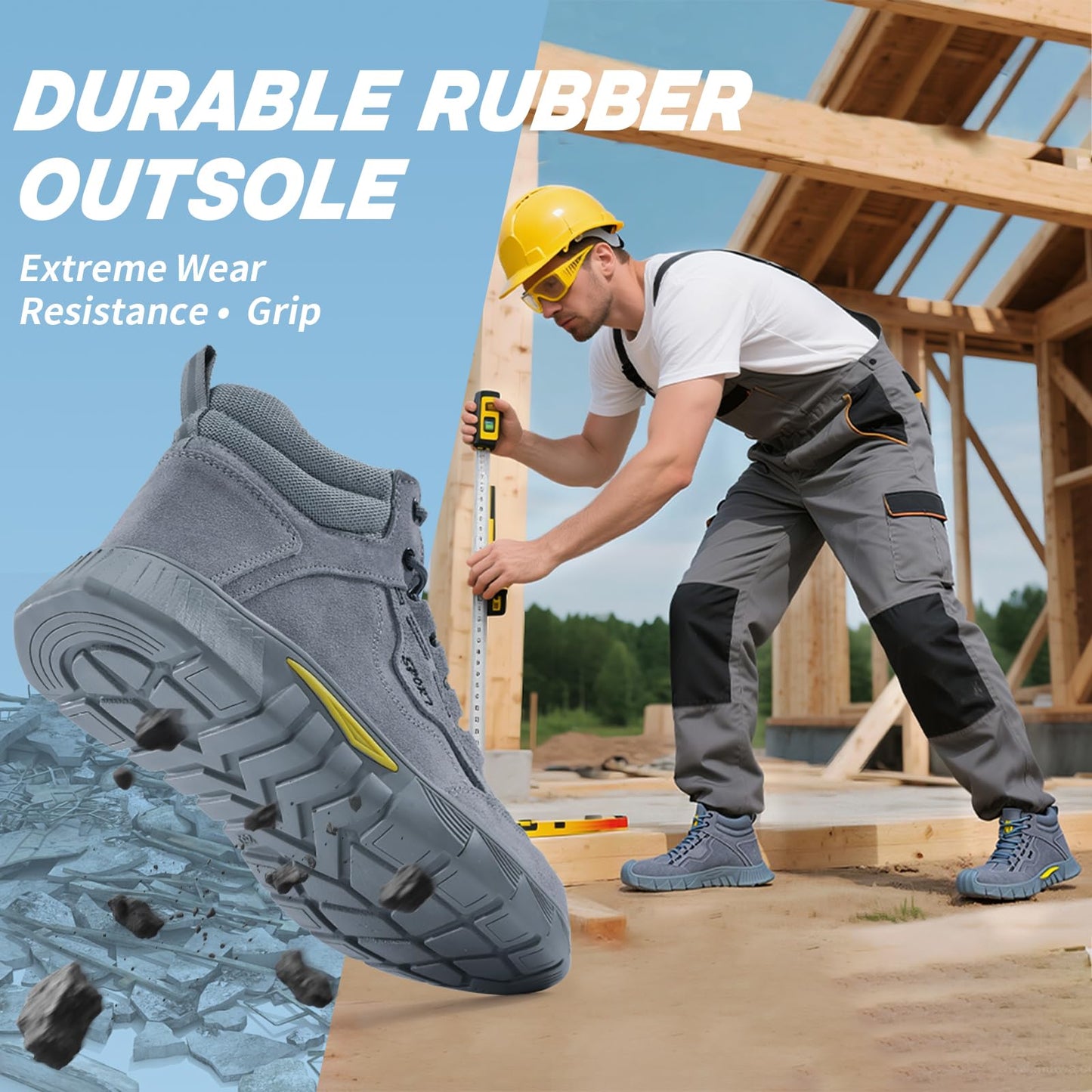 Work Boots for Men Women Lightweight Steel Toe Boots Comfortable High Top Safety Shoes Indestructible Construction Boot for Men Work Shoes Grey