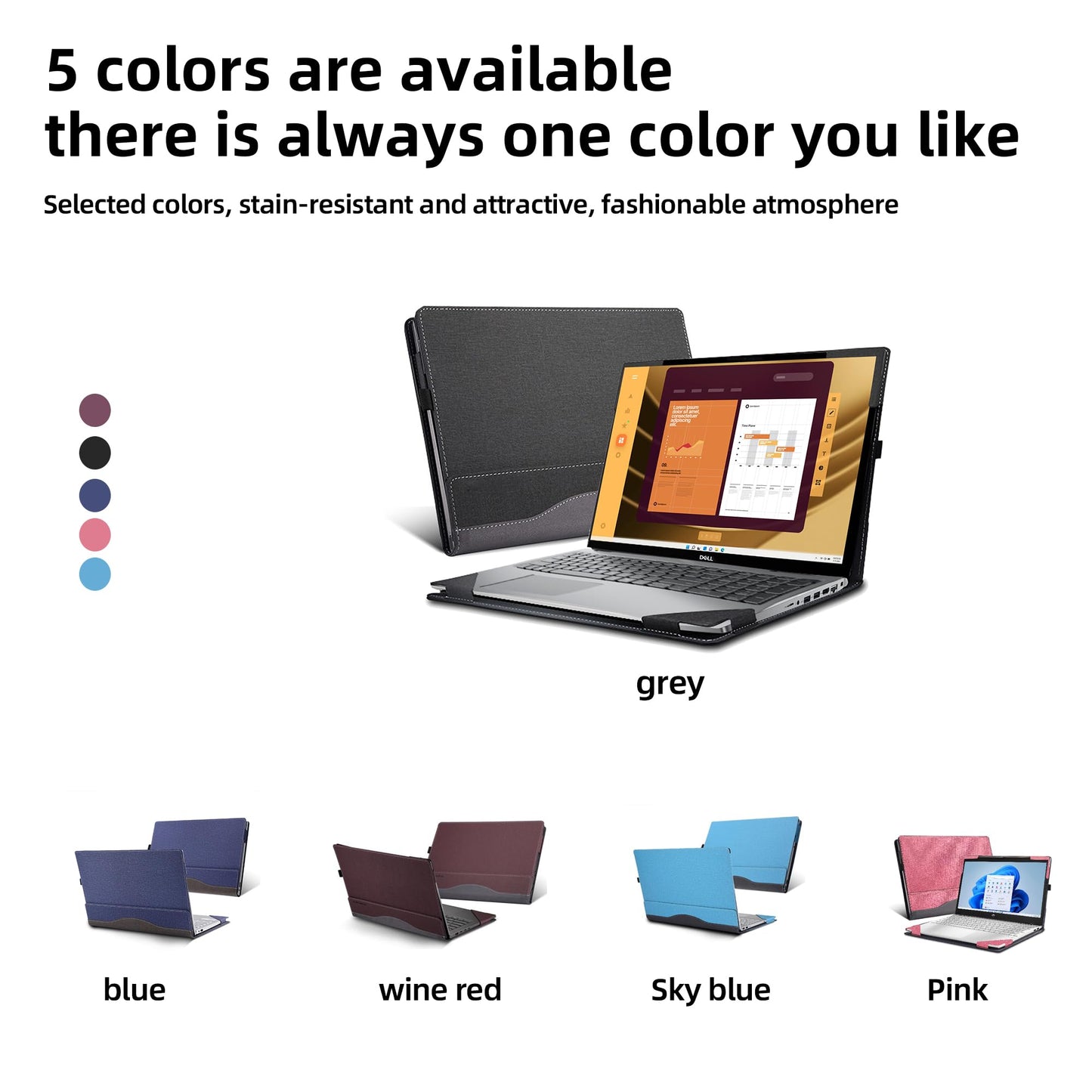 VEVOOD Laptop Case for DELL Latitude 5550 Laptop 2-in-1 |Latitude 5540 5530 5520 Laptop All Inclusive Drop Case 15.6" PU Leather Inside Pocket Cover (Gray)