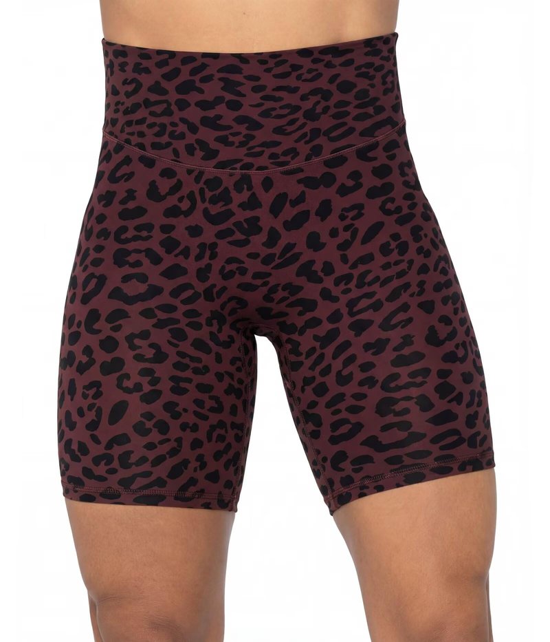 Sunzel 8" Waist Biker Shorts for Women No Front Seam Soft Yoga Workout Gym Bike Shorts Tummy Control Squat Proof Leopard Chocolate Brown X-Small