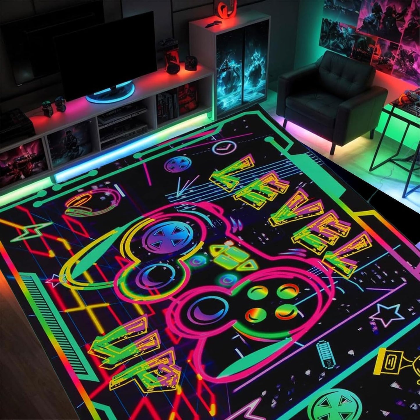 HCHMAO Gaming Rug for Boys Room, 31×47inch Game Room Rug Decor Accessories Non-Slip 3D Printed Cool Gaming Area Rug for Playroom Bedroom Living Room