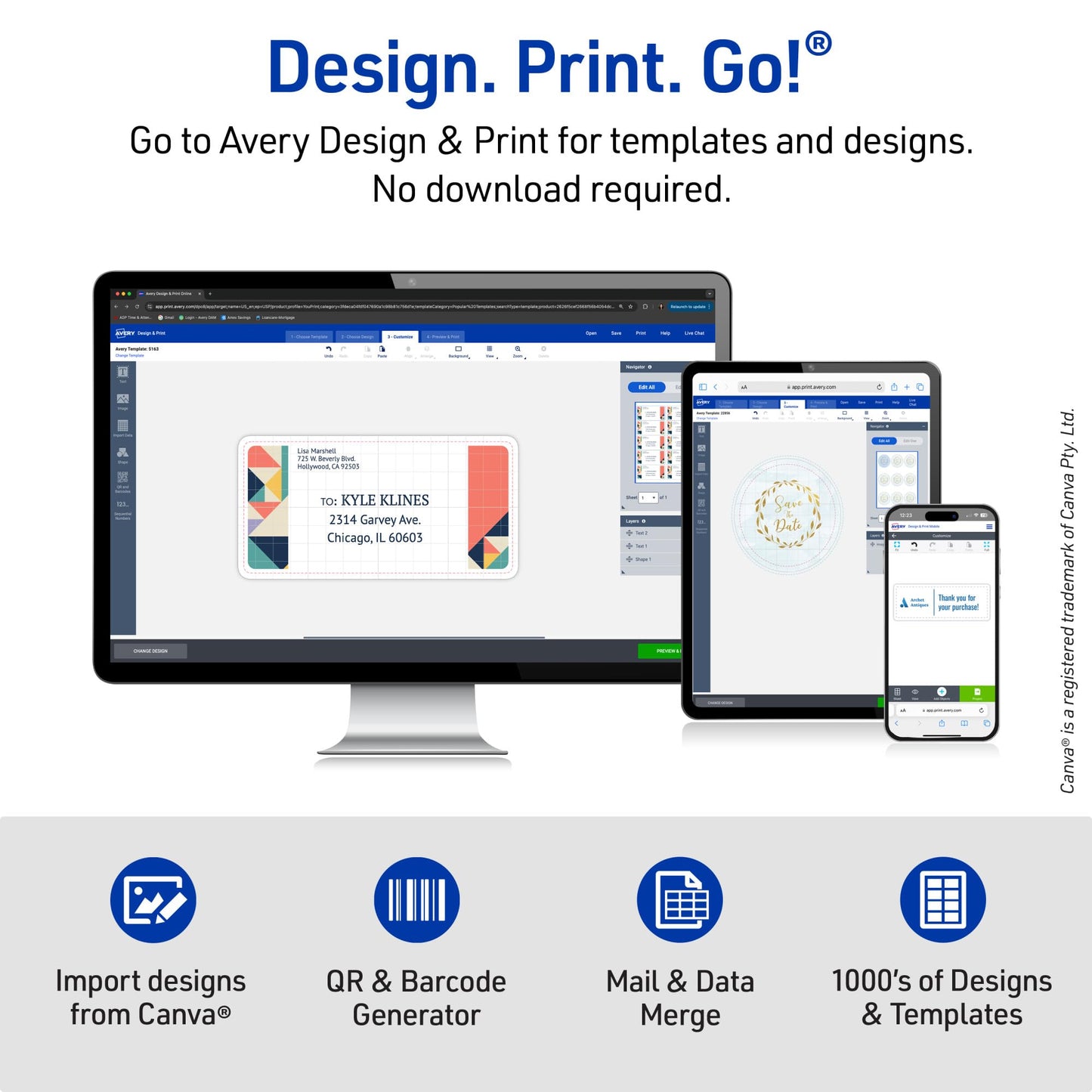 Avery Printable Shipping Labels with Sure Feed, 2" x 4" Customizable Stickers, White, 1,000 Blank Mailing Labels, Great for Mailing, Shipping, and More (5163)