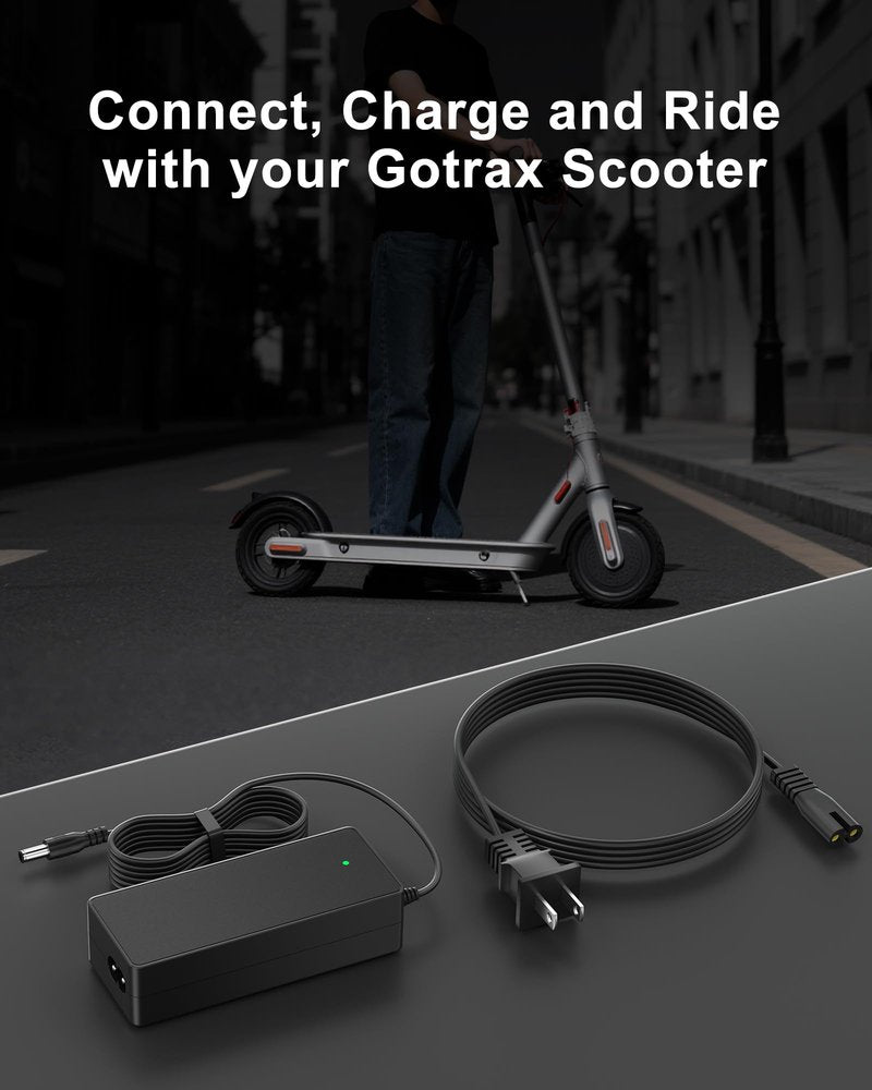 VHBW 42V 2A Electric Scooter Charger–Compatible with GoTrax GXL V2, Apex, XR Ultra, Electric Scooters with 36V Lithium Battery - Round DC Plug (Not 3-Prong or XLR)