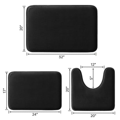 HUXMEYSON Bathroom Rugs Sets 3 Piece, Ultra Soft Velvet Memory Foam Bath Rugs, Non-Slip & PVC Backing Bathroom Mat Set, Washable Quick Dry Bath Rug - Black