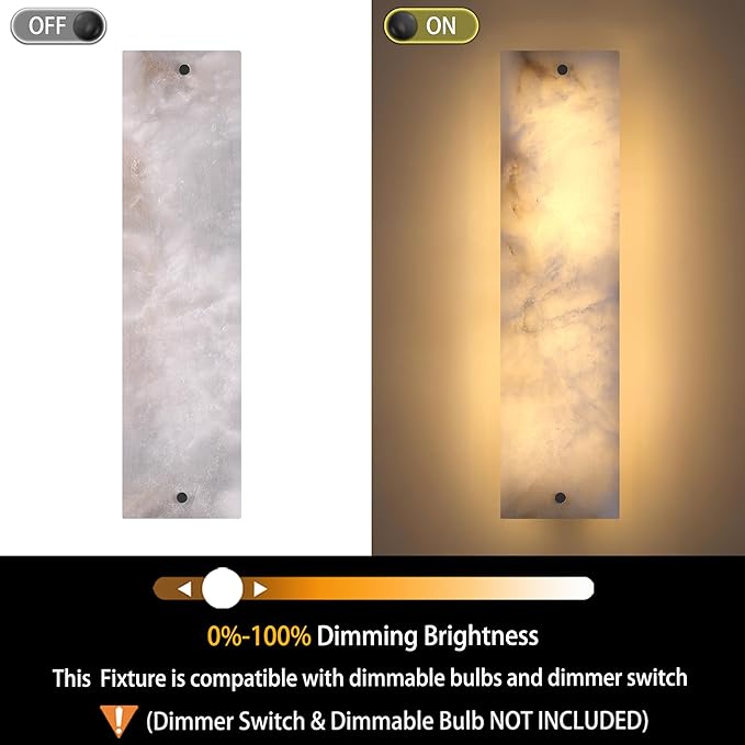 2 Pack 4 Light 21.1" Alabaster Marble Bathroom Wall Sconce Modern Concise Style Wall Light Fixture,Black Finish for Bedroom Hallway Bedside
