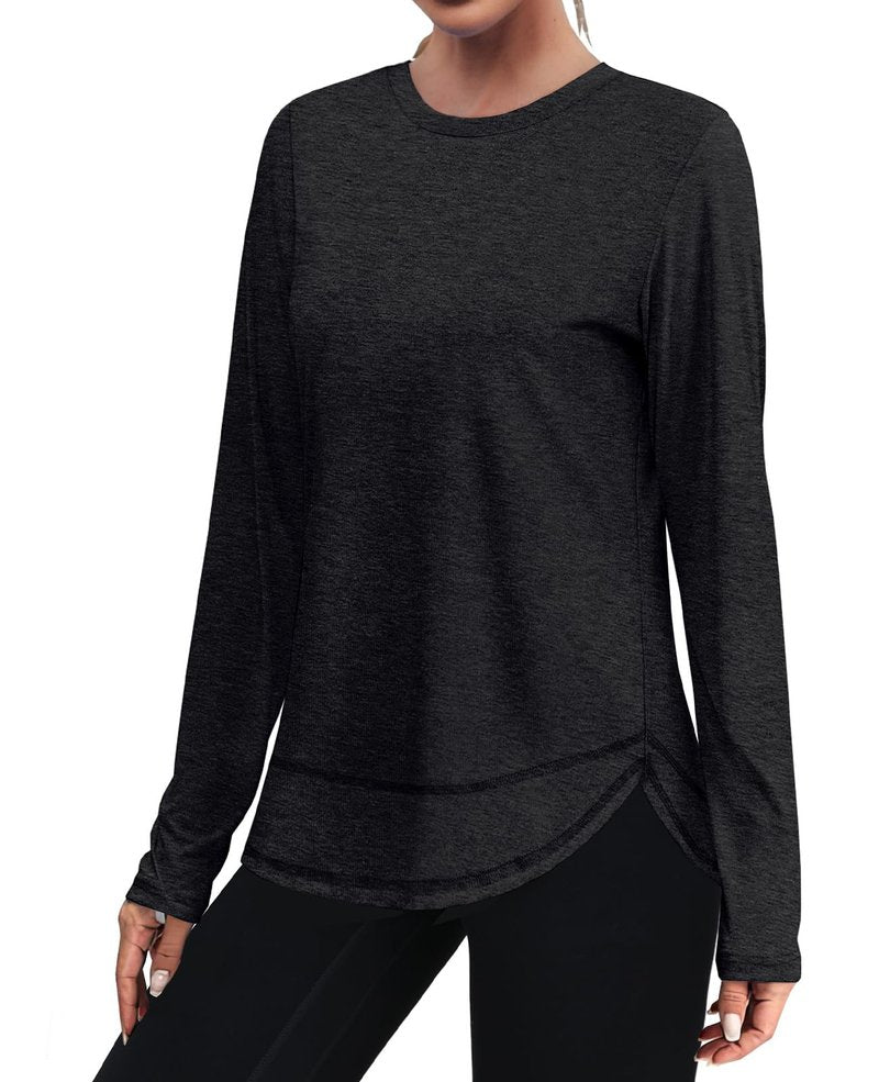 Workout Tops for Women Long Sleeve Uv Sun Protection UPF Clothing Rash Guard Moisture Wicking Pilates Outfits Tunics to Wear with Leggings Fall Winter Black 2026 L