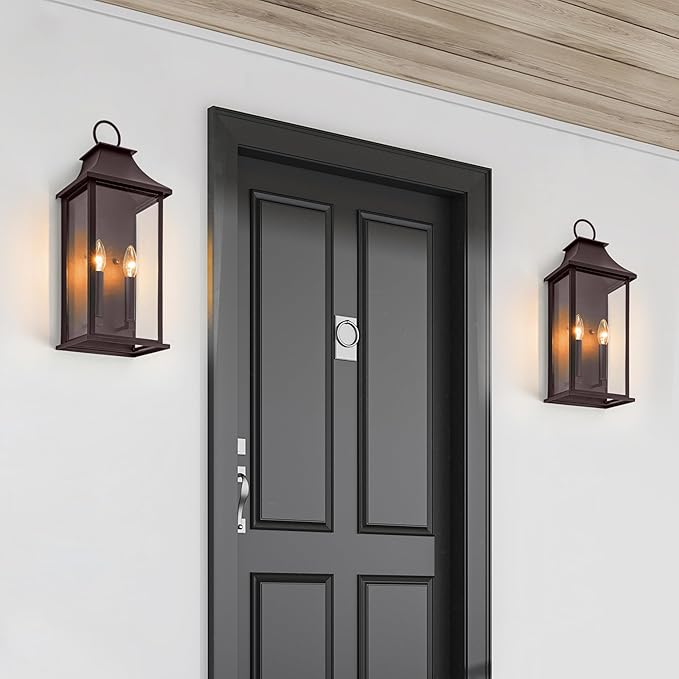Dusk to Dawn Outdoor Wall Sconces 2-Light, 20.6" Large Outside Wall Sconce, Bronze Wall Light Fixture with Glass, Waterproof Exterior Lamp for House, Porch, Garage