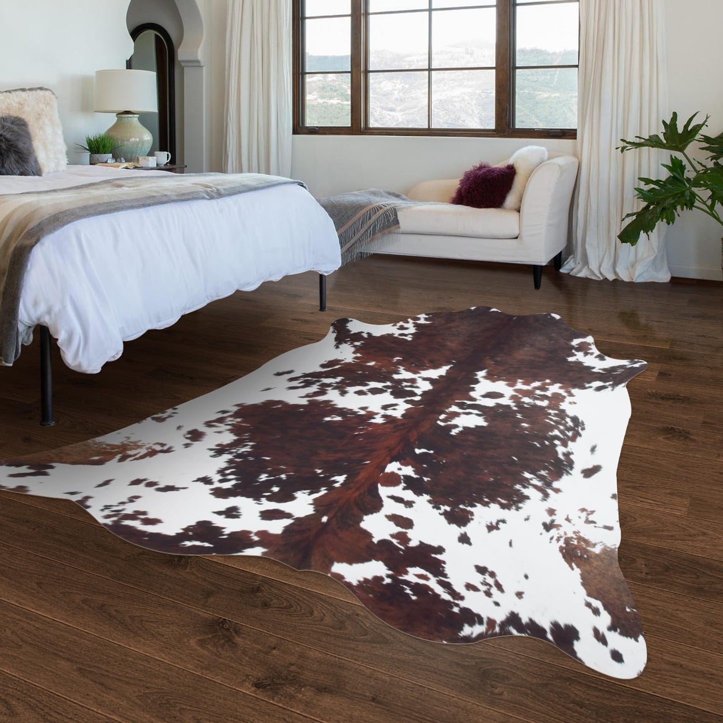 Cow Hide Rug Faux Cowhide Rug 4.6x5.2 ft Small Cow Print Cow Rugs for Bedroom Living Room Dining Room Western Decor Brown Animal Print Non Slip Area Carpet