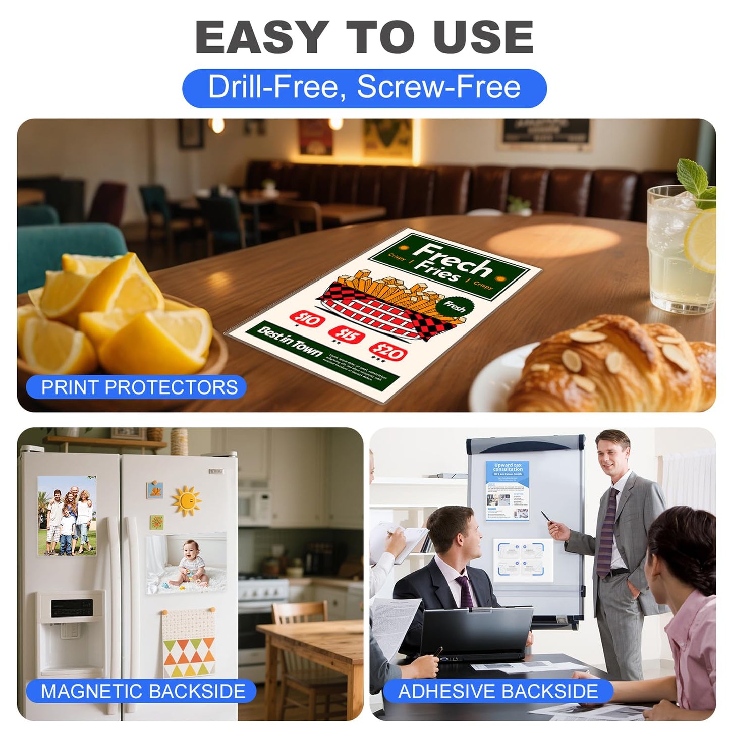 30 Pack 8.5'' x 11'' Inch Magnetic Sign Holders, Rigid Print Protectors, Paper Holder With Adhesive Tape, Plastic Document Holder For Posters Letter Paper Picture, Wall Mount Magnetic Frame for Refrigerator Window, Door, Home, Office, and Store