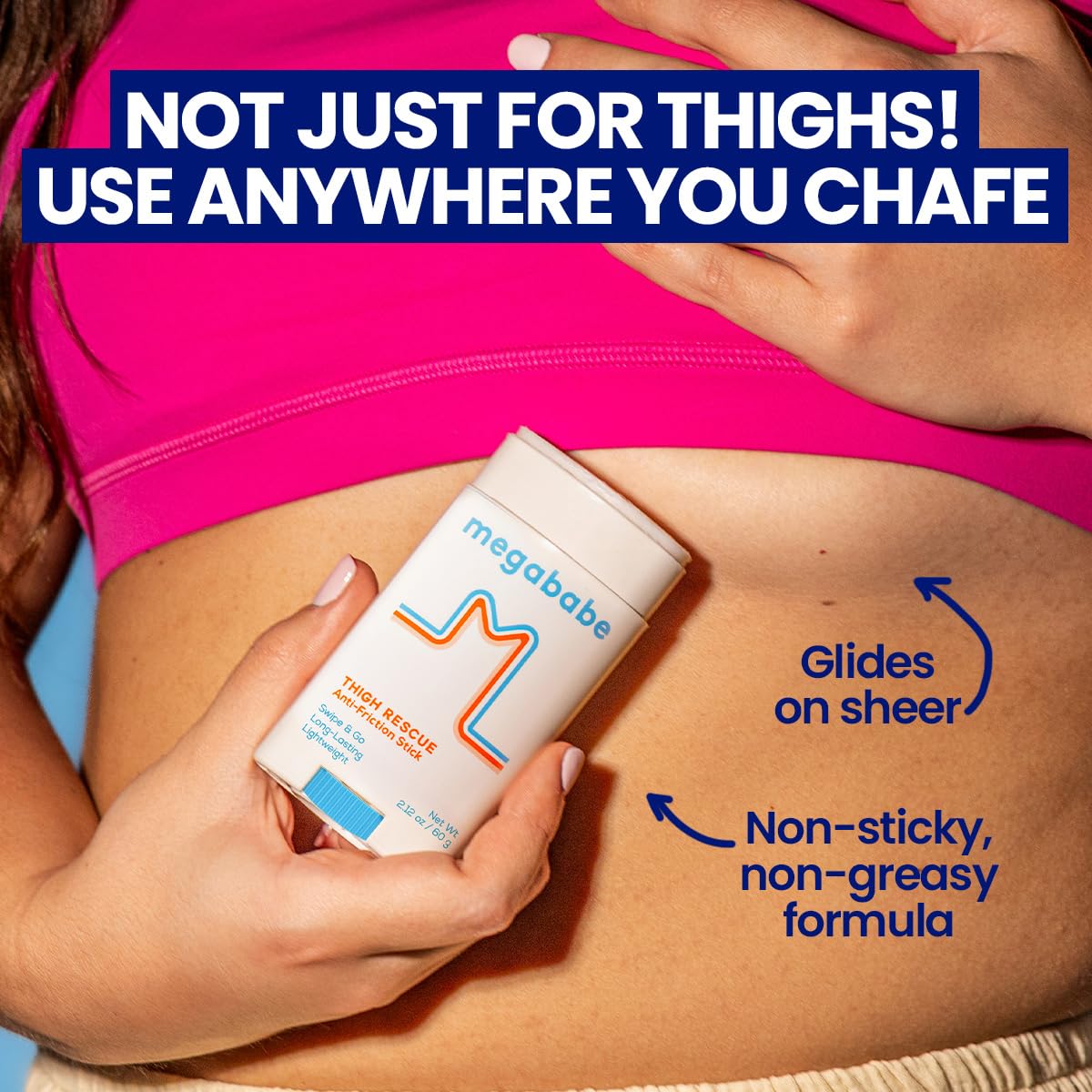 Megababe Thigh Rescue Anti-Chafe Stick | Prevents skin chafe & irritation | Thighs, arms, bra-lines & more | Summer and Hot Weather Essentials | 2.12oz (Pack of 2)