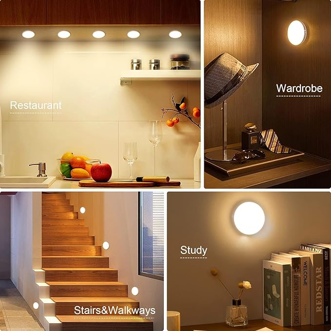3 Pack Motion Sensor Light Indoor, Upgraded 14 LEDs Night Light USB Rechargeable, 3 Light Modes & Long Last Battery, Cordless Magnetic NightLight for Closet, Bedroom, Stairs - Warm White