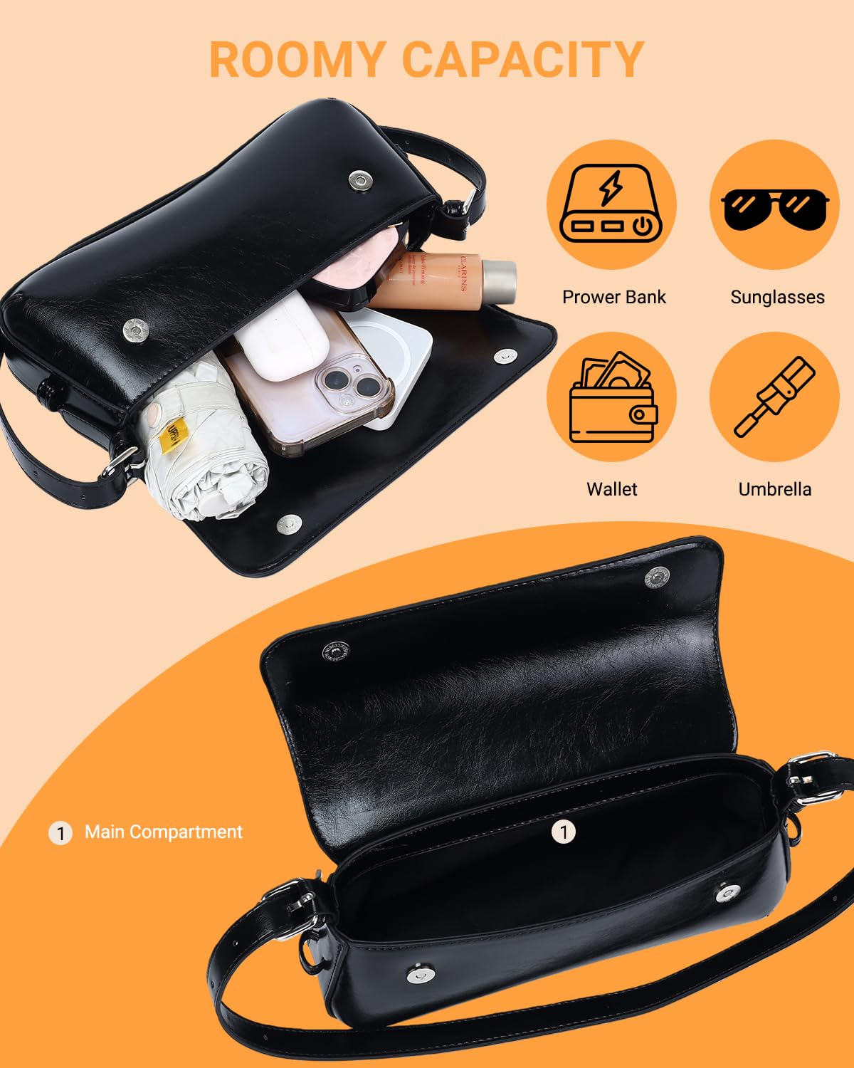 Herald Small Shoulder Bag for Women, Cute Going Out Purse Trendy Mini Clutch Hobo Handbag with Adjustable Strap (Black)