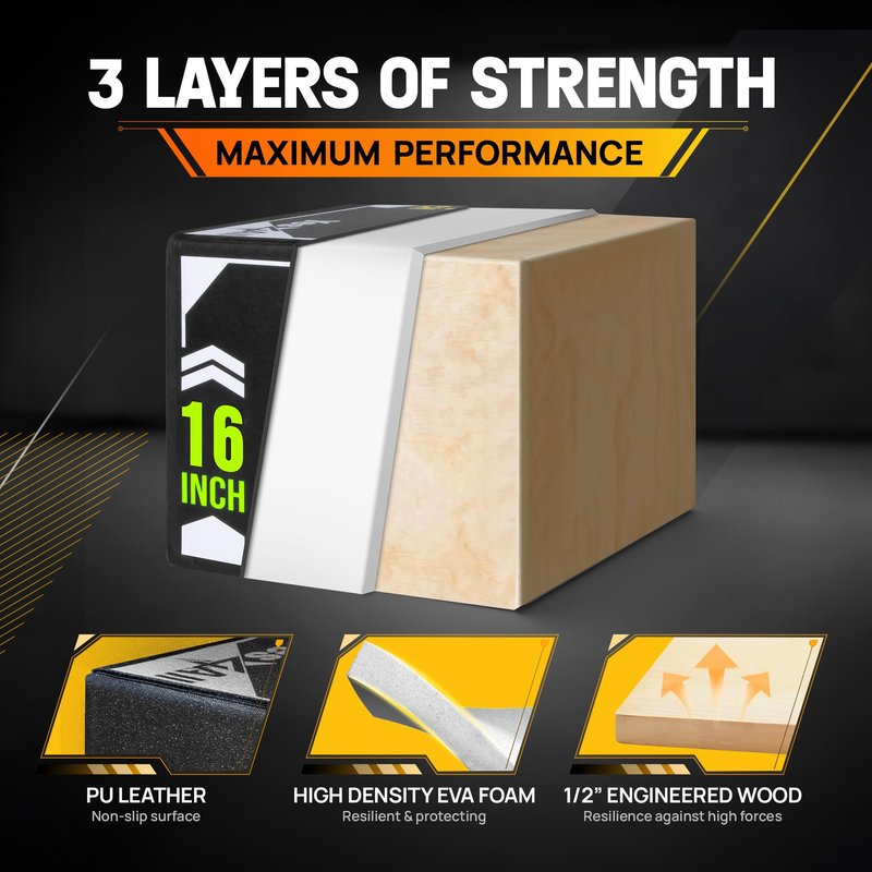 Yes4All 3-in-1 Soft-Padded Plyo Box With Wooden Core, Non-Slip Multi-Use Cushioned Plyometric Jump Box with Vinyl Cover for Jumping, Conditioning, Strength Training, 24" x 20" x 16"