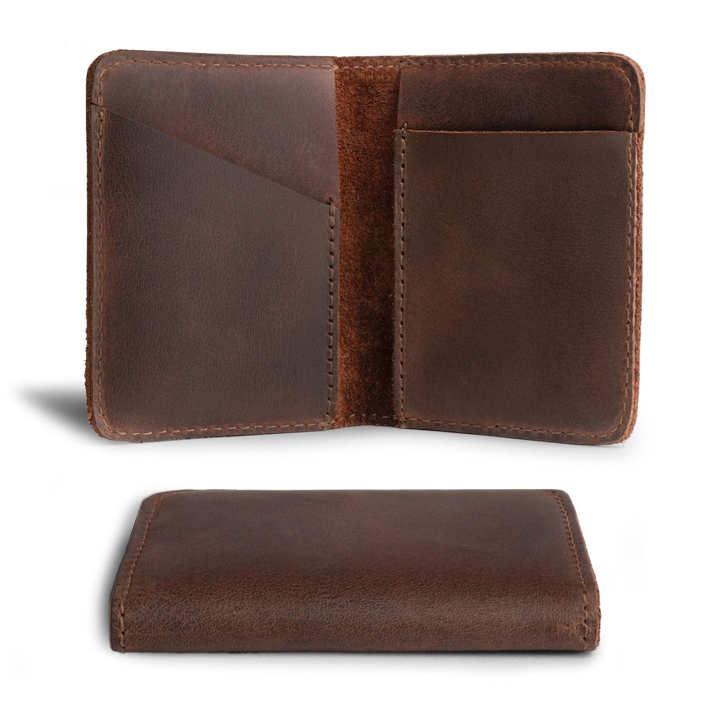 Hide & Drink, Bifold Wallet, Slim Card Holder, Minimalist Traveler Wallet, Vintage Front Pocket Wallet, Full Grain Leather, Handmade, Bourbon Brown