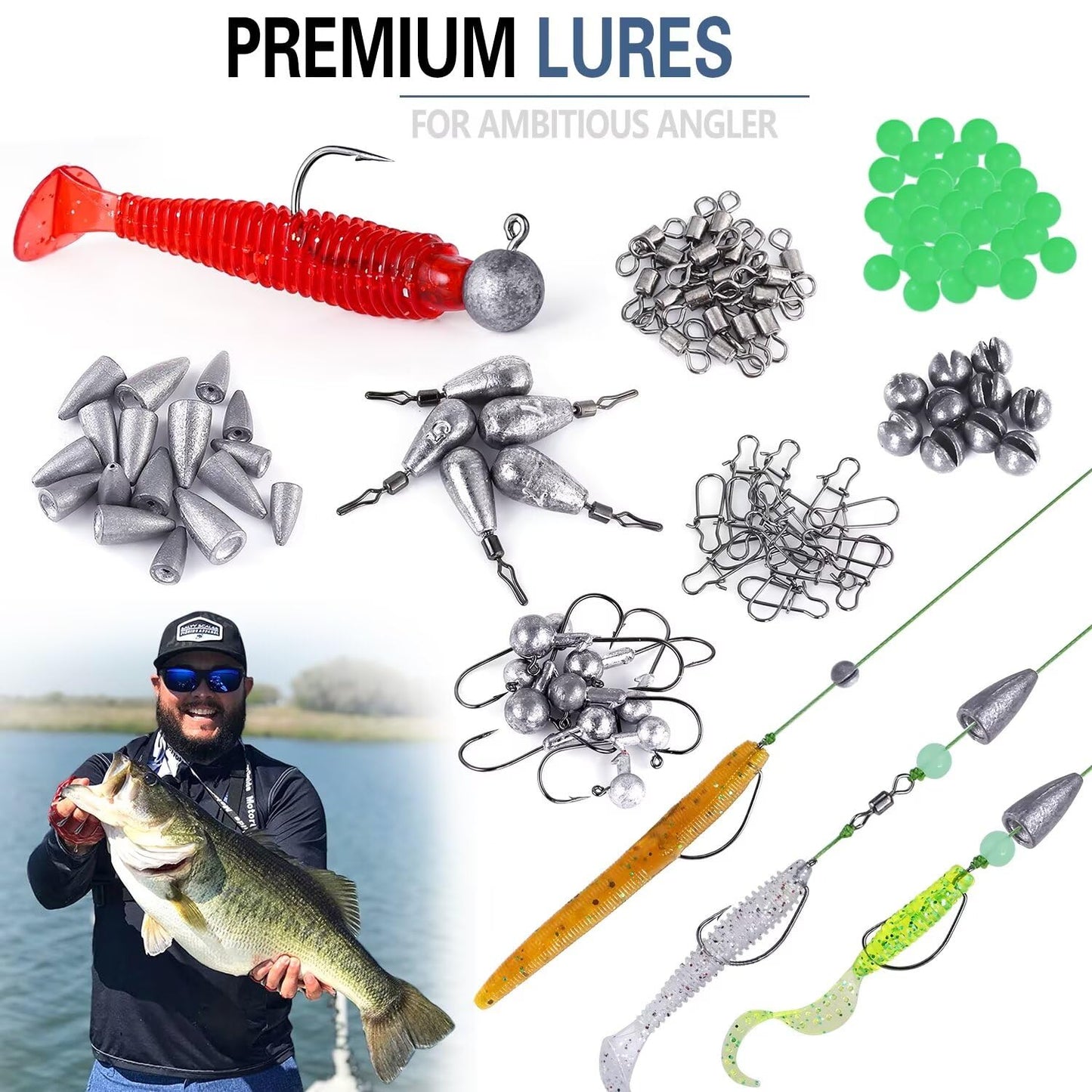PLUSINNO 302Pcs Fishing Lures, Fishing Tackle Box with Tackle Included, Crankbaits, Spinnerbaits, Hooks, Weights & Accessories - Freshwater Bass Fishing Gear Lure Bait Equipment Kit Gift for Men
