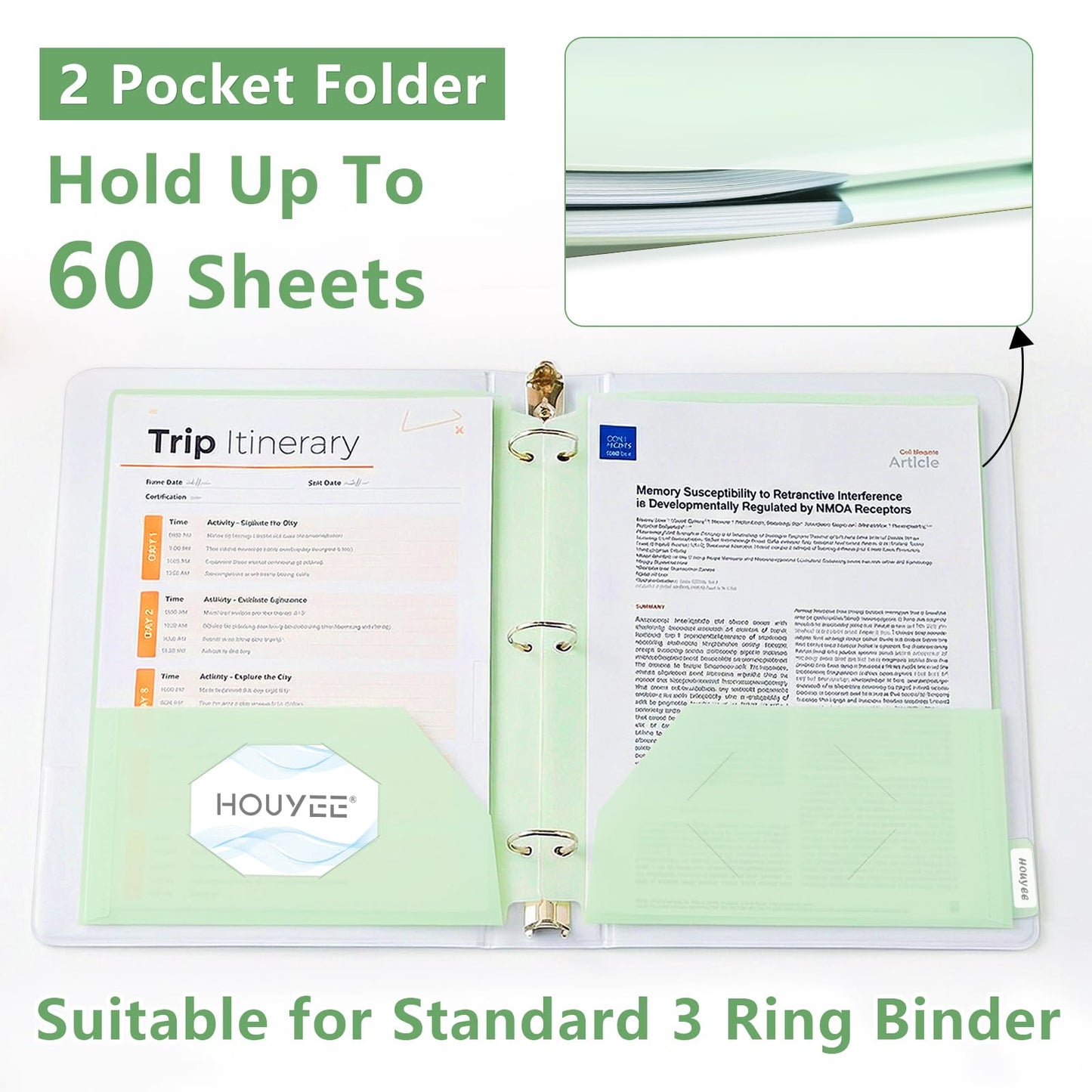 HOUYEE 12 Pack Plastic Folders with Pockets 3 Hole Punched, 2 Pockets File Folders for 3 Ring Binder, with 2 Business Card Slot, 1/6 Cut Tabs & Labels, for Letter Size, School Office Home Bussiness
