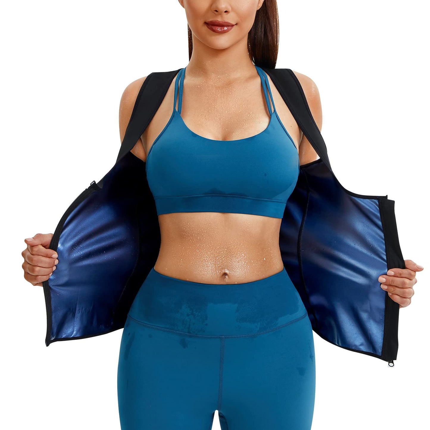 Junlan Sauna Suit Vest Waist Trainer for Women Zipper Sweat Tank Top Shaper