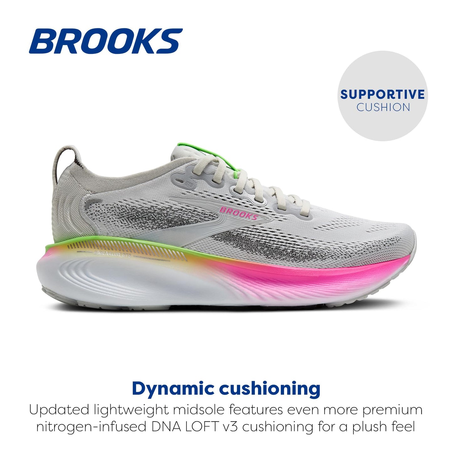 Brooks Women’s Adrenaline GTS 25 Supportive Running & Walking Shoe - Oyster/Pink/Green - 9 Medium