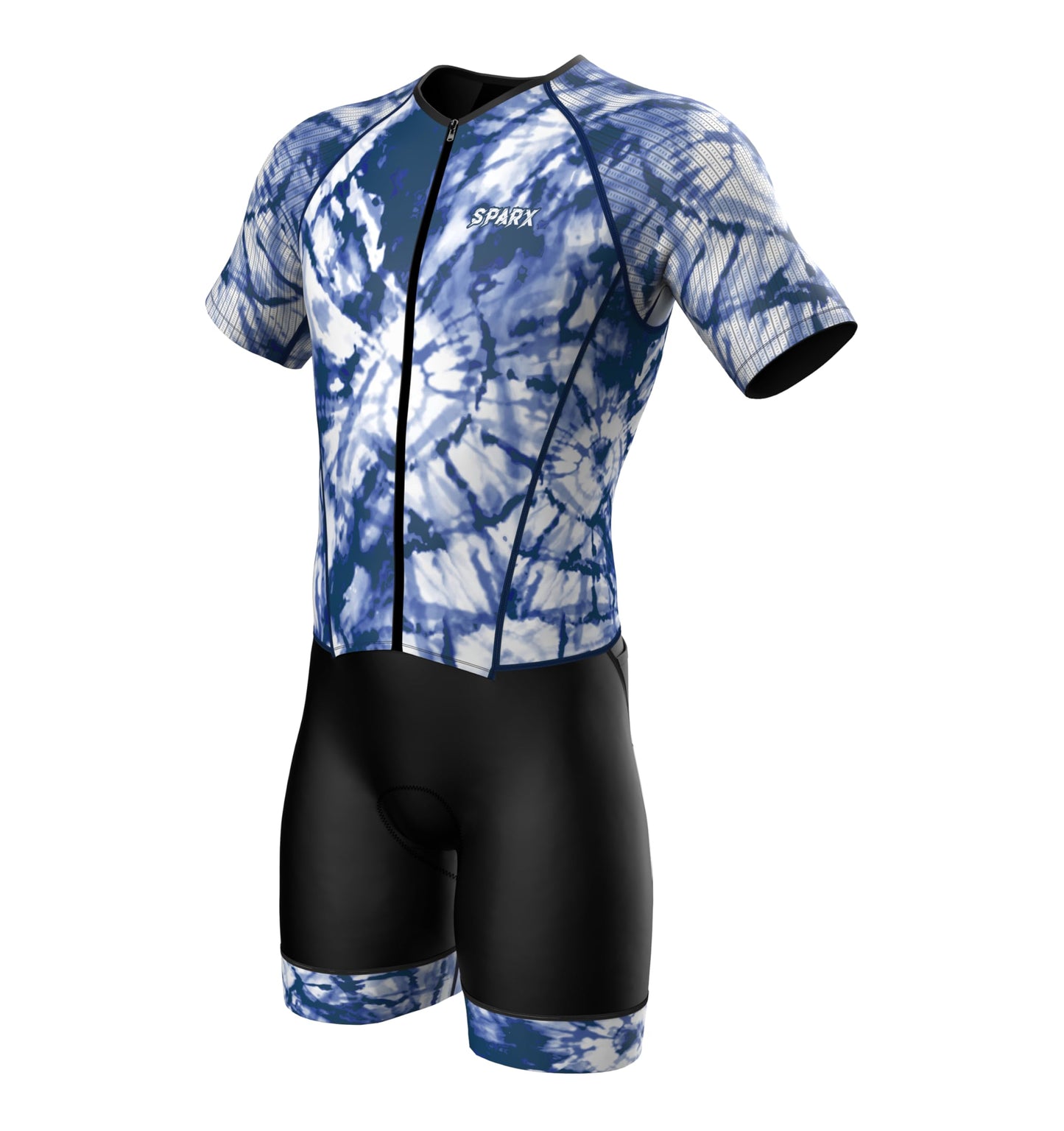 Sparx Mens Elite Aerosuit Triathlon Suit Mens Short Sleeve Tri Suit Skinsuit (Tie&Dye Blue, XL)
