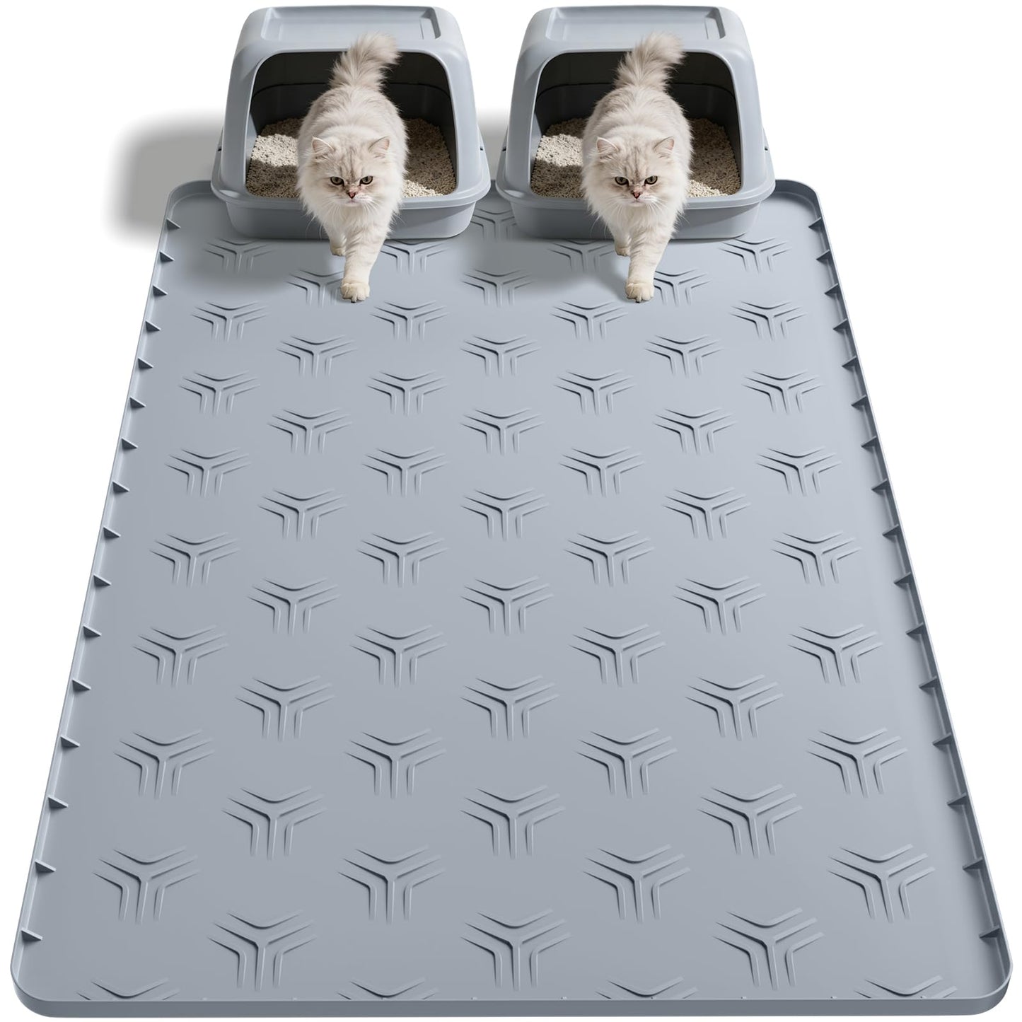 JUJOMAT Cat Litter Box Mat, 34"×22" Waterproof Silicone Cat Litter Trapping Mat Non-Slip Gray Kitty Litter Mat for Indoor Cats, Rubber Pet Food Mats with Lip Easy to Clean & Soft