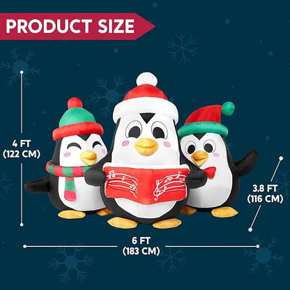 JOIEDOMI 6 FT Long Christmas Inflatable Penguins Choir with Build-in LEDs, Xmas Blow Up Penguins Outdoor Decorations for Xmas Party Yard Outside Indoor Garden Lawn Decor