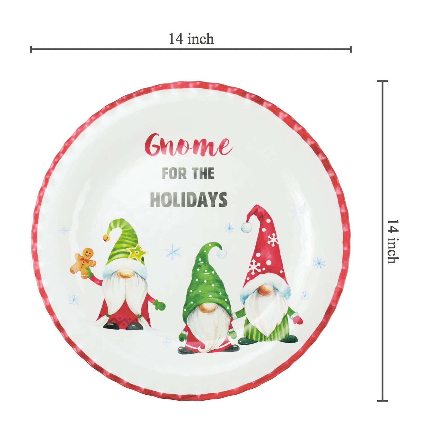 UP UPware Melamine Serving Platter BPA Free Food Platter 14 Inch Round Platter for Christmas (Gnomies)