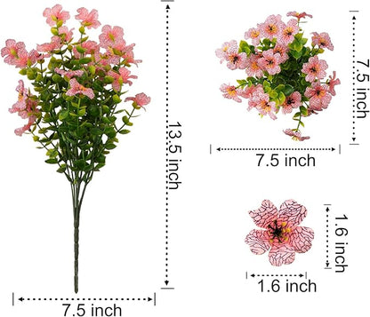 Outdoor Artificial Flowers, 8 Bundles Fake Flowers Summer Decoration, No Fade Faux Plastic Shrubs for Garden Patio Porch Window Box Decor (Pink)