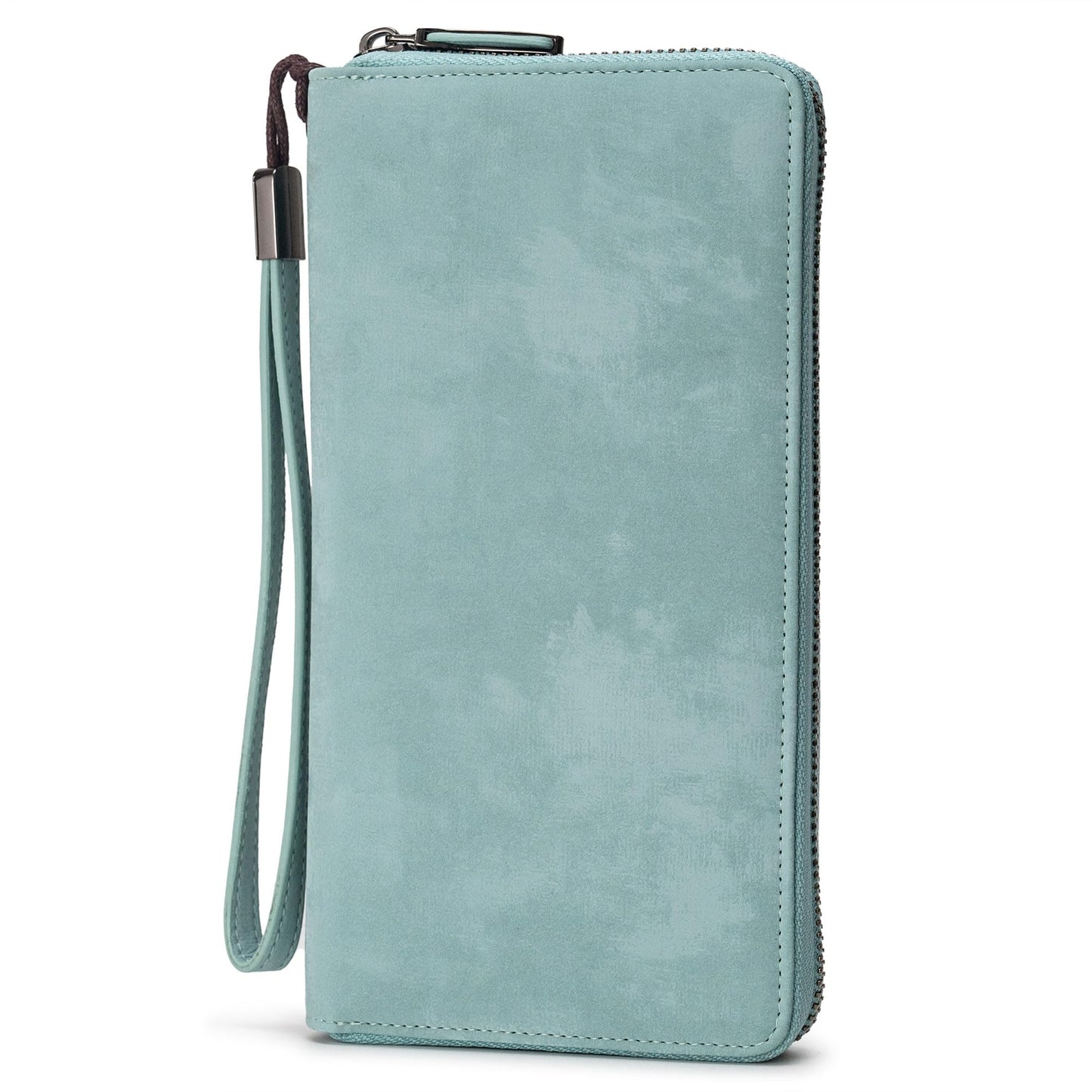 Bveyzi Women RFID Blocking Wallet Leather Zip Around Phone Clutch Large Capacity Ladies Travel Purse Wristlet (Purist Blue)