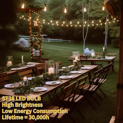 40FT LED Outdoor String Lights Waterproof, 2700K ST38 LED Globe Outdoor Lights for Patio with 27 Edison Vintage Shatterproof Bulbs, Connectable Backyard Lights for Garden, Bistro, Porch, Cafe