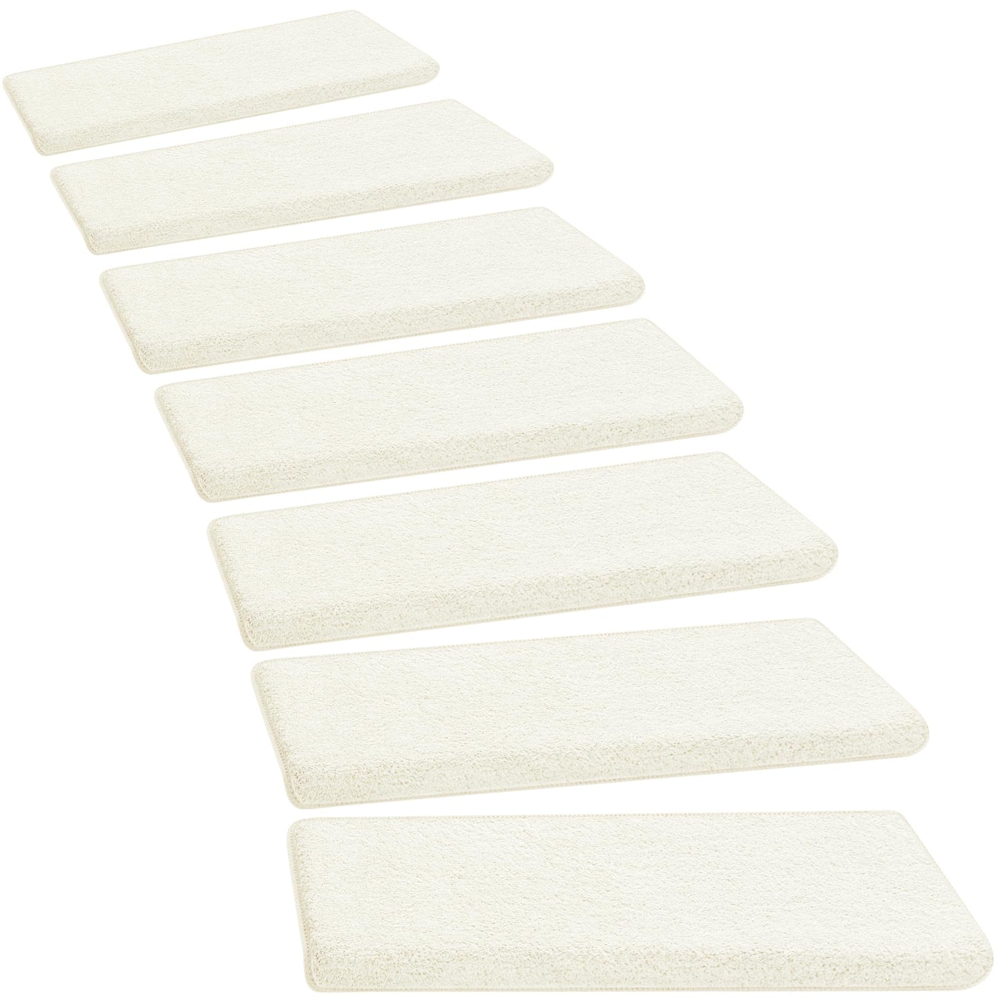 PURE ERA Carpet Stair Treads Ultra Plush 9.5" X 30"Soft Bullnose Indoor Stair Protectors Pet-Friendly Non-Slip Skid Resistant Tape Free Washable Reusable(2 Pieces,White)