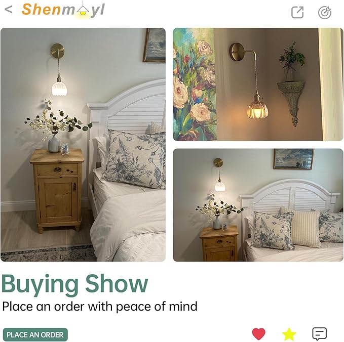 Vintage Wall Sconce with White Tulip Shade Pattern Glass Adjustable Chain Retro Gold Wall Mounted Light, Modern Wall Lamp Fixtures Decor for Bedside Bedroom Indoor Doorway