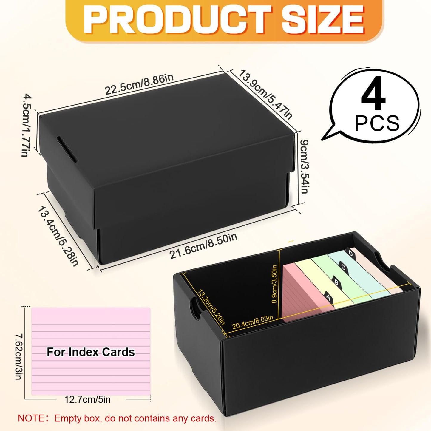 4Pack 3x5 Index Card Holder, Index Card Box Hold 4000 Cards, Flash Card Holder Index Cards Case 3x5 Note Card Organizer File Box Black Index Card Storage Box for 3''x5'' Notecard Flashcard Recipe Card