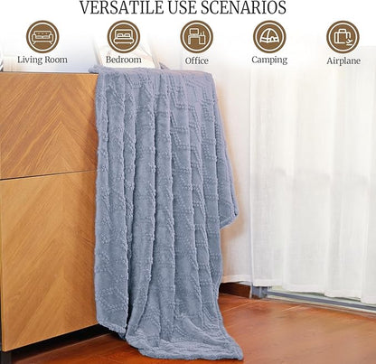 Jacquard Boho Fleece Throw Blanket-Cozy Fluffy Soft Lightweight Fuzzy Fall Blanket for Sofa, Couch, Bed, Chair & Car, Gifts for Teen Girls, Women & Men, Home and Dorm Decor, Gray, 50" x 70"