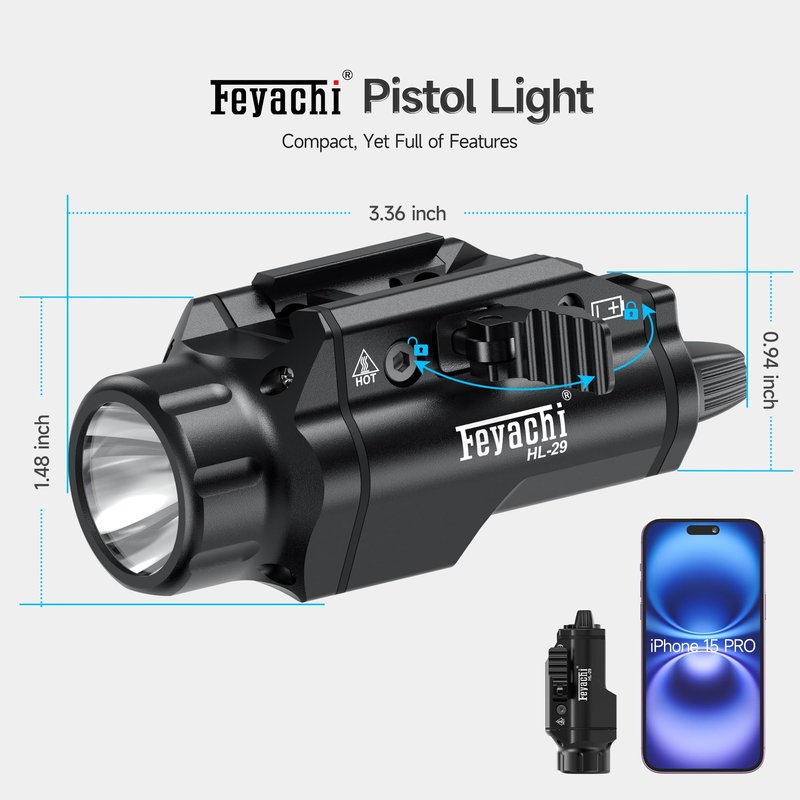 Feyachi Tactical Flashlight - 1500 Lumens Rail Mounted Flashlight, with 5 Interchangeable Picatinny Rail Adapters, Fits Multiple Models, IPX7 Water-Resistant Pistol Light