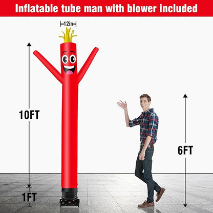 10FT Tall Inflatable Tube Man Wacky Wavy Dancing Guy with 3/4 HP Weather-Resistant Blower (12''Diameter) for Outdoor Decoration Advertising Business Promotion - Red
