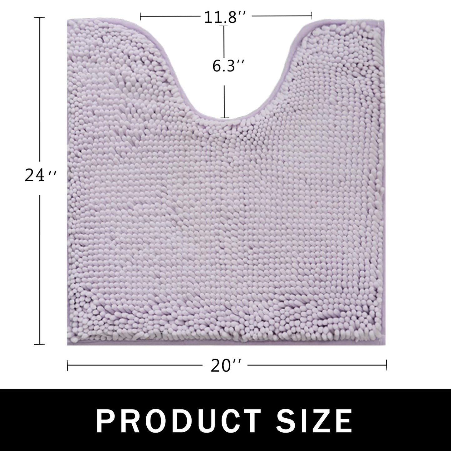 AINAHYVA U-Shaped Toilet Rug, Chenille Contour Bathroom Mat, Non-Slip PVC Backing, Machine Washable, 24x20, Lavender