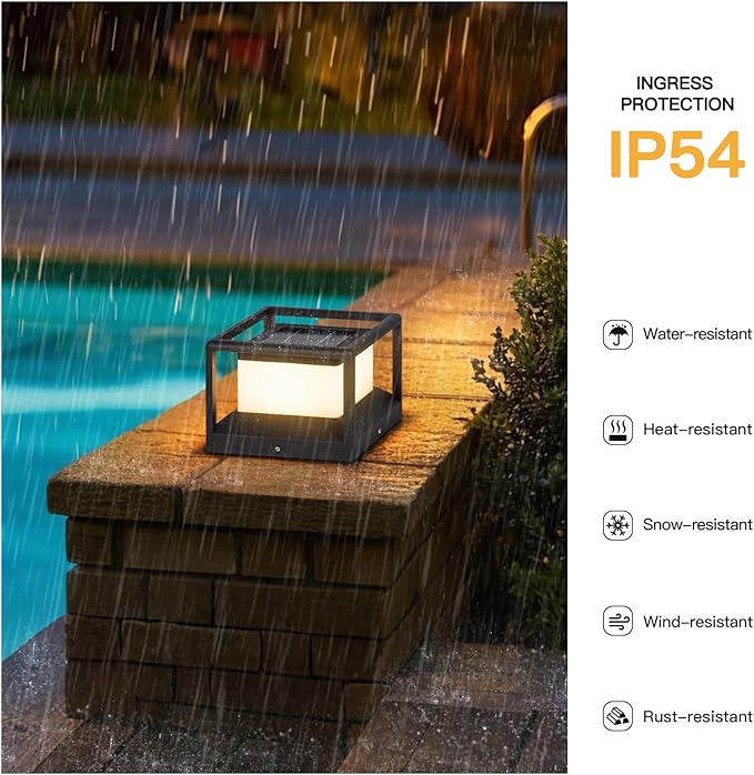 Solar Post Light Outdoor, 9.1" Modern Pillar Lamp Waterproof, Aluminum Column LED Lantern Fence Deck Cap Lights Dusk to Dawn, 3000K Landscape Lighting for Patio Driveway Pathway Garden Entrance