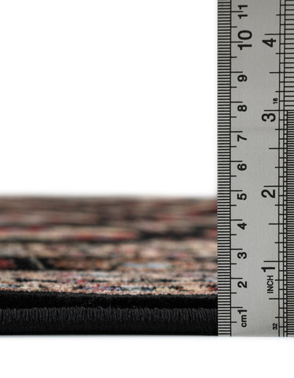 Rugs.com Bokhara Collection Rug – 3 Ft Round Black Medium-Pile Rug Perfect for Kitchens, Dining Rooms