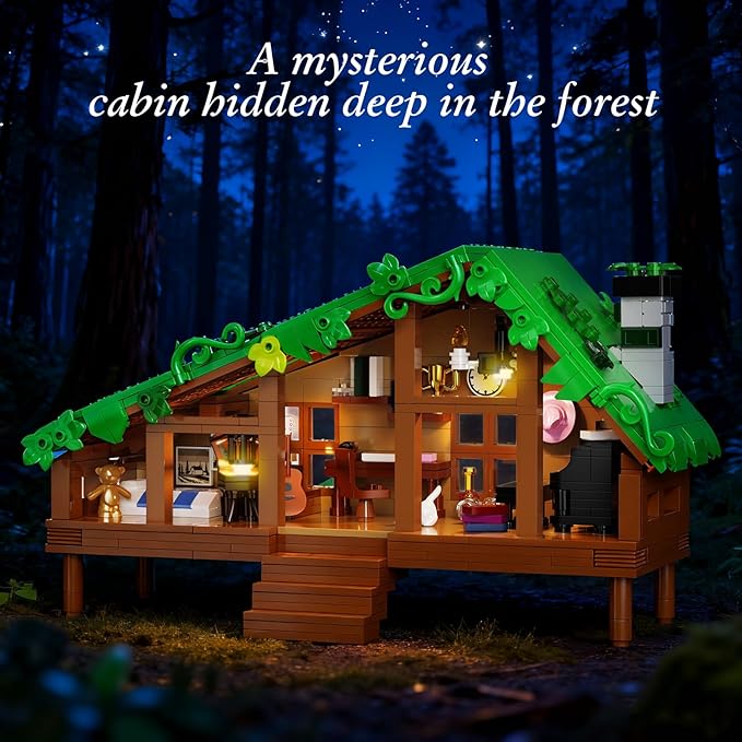 Folk Cabin Building Set Folk House Compatible with Lego Forest Cabin House Building Creative Collection Toys Mysterious Cabin ModelChristmas Birthday Gifts for Girls Adult (664 PCS)