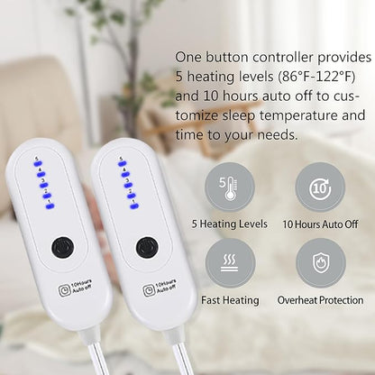Electric Heating Blanket Queen Size, Cozy Flannel Sherpa Heated Electric Blanket with 5 Heating Levels & 10 Hours Auto Off, Fast Heating, Machine Washable Heated Blanket, 84" x 90", White