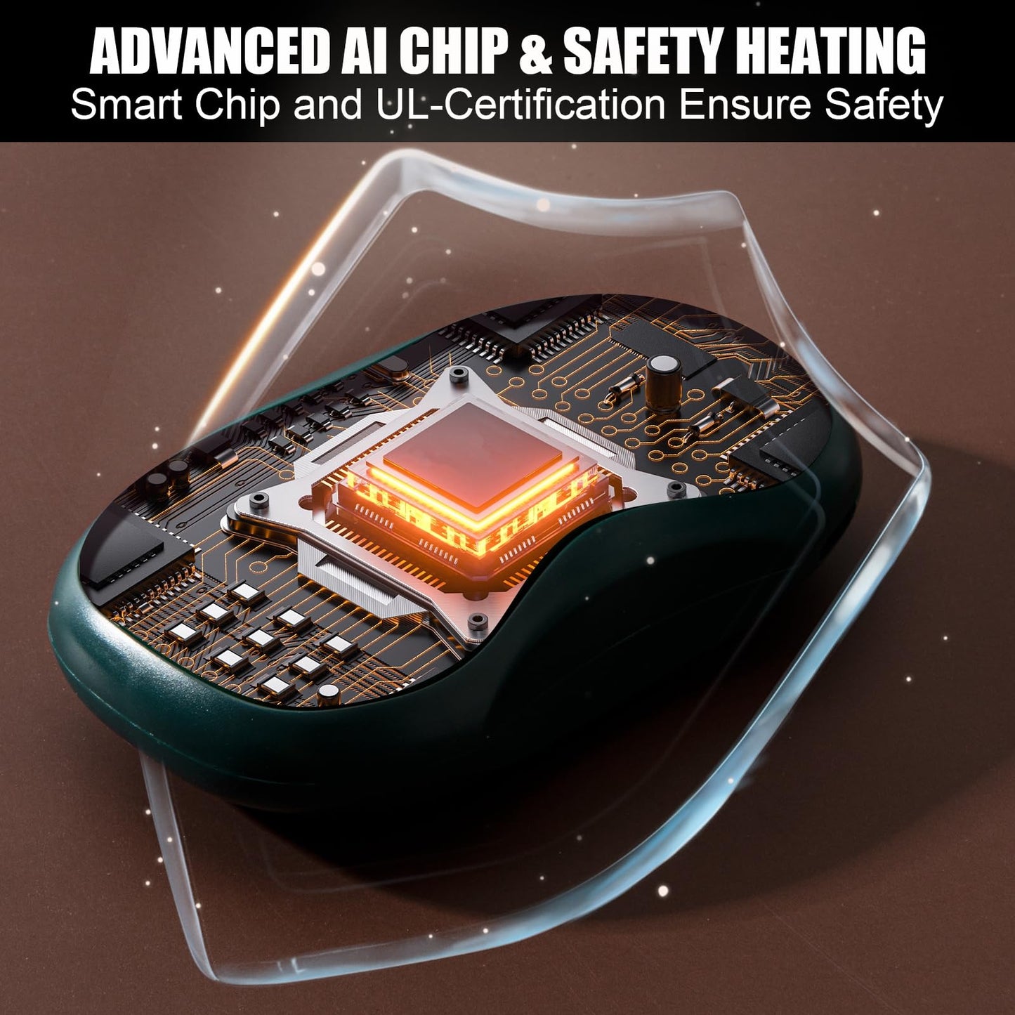 Hand Warmers Rechargeable 2-Pack – AI Electric Pocket Heaters, Fast 131 °F Heat, 18-Hour Warmth, 3-Level Settings, UL-Certified, Ideal for Golf, Raynaud’s, Camping & Gifts for Men & Women Green
