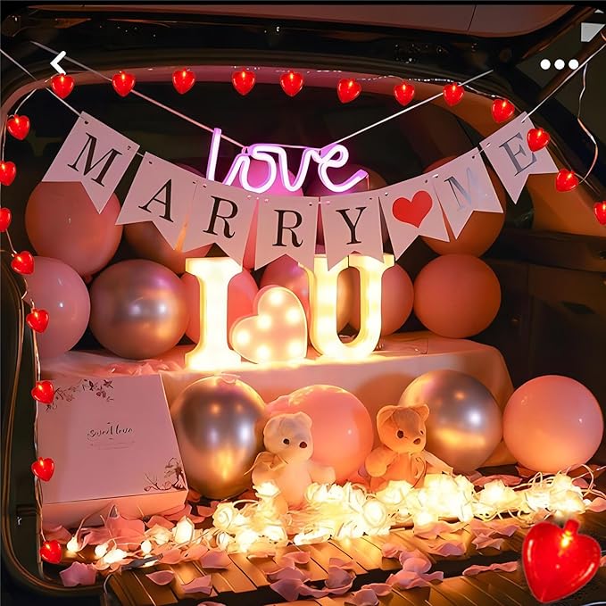 Red Heart Lights, 8.5Ft Valentine's Day Lights with 10 Red Glitter Hearts, Plug-In String for Indoor Party Decor