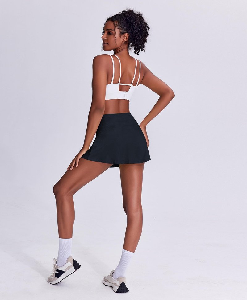 PINSPARK Womens Tennis Skirt High Waisted Golf Skirts with Shorts Underneath Quick Dry Workout Skort Flowy Athletic Skorts, Dark Navy Small
