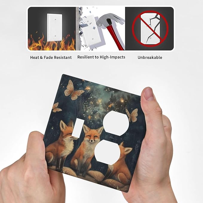 Decorative Art Light Switch Covers Foxes & Forest 2 Gang Single Toggle Duplex Combination Electrical Faceplate Switchplate Wall Plate for Home Decor