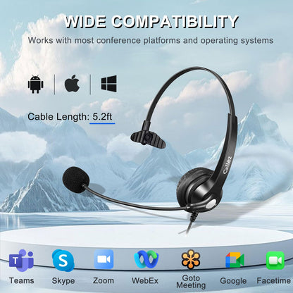 Callez Wired Computer Headset, 3.5mm Cell Phone Headset with Mic Noise Cancelling, USB-C Headphone for PC Laptop Mac iPhone Samsung Zoom Teams Call Center Home Office Work, in-line Controls