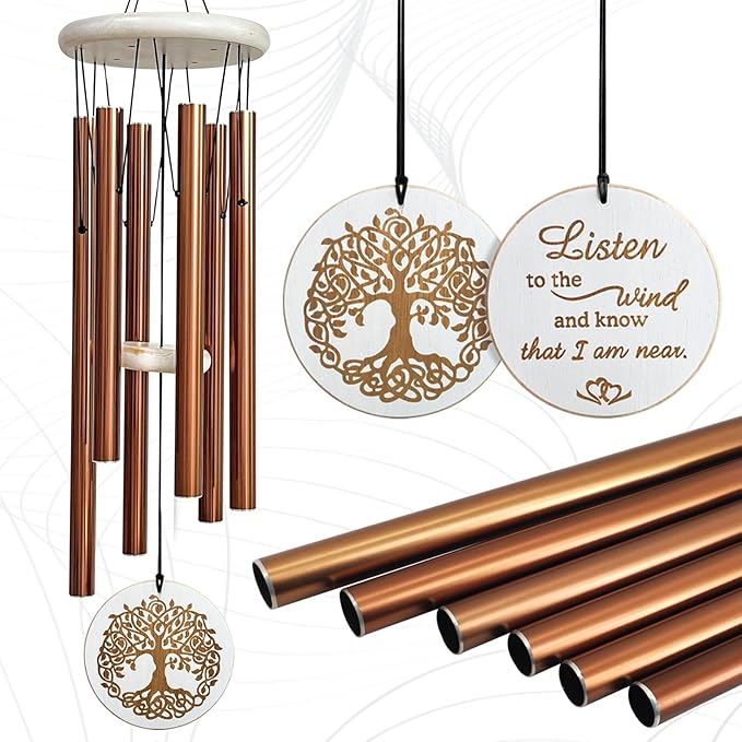 Tree of Life Memorial Wind Chimes, 33" Engraved Sympathy Gifts for Loss of Loved One, Home Yard Garden Decor (Copper)