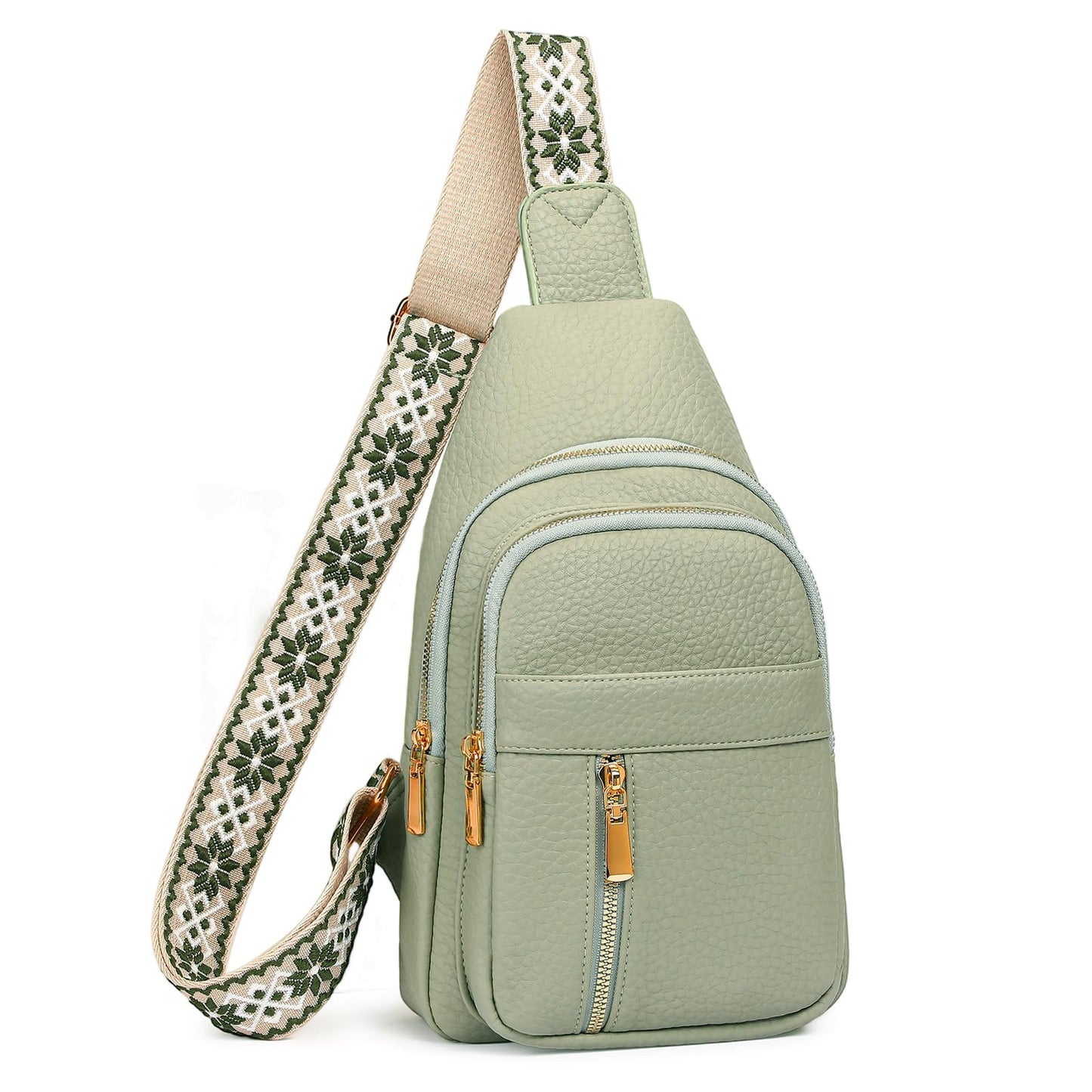 FALAN MULE Small Crossbody Sling Bags Fanny Packs Leather Purses Chest Bag for Women (Green)
