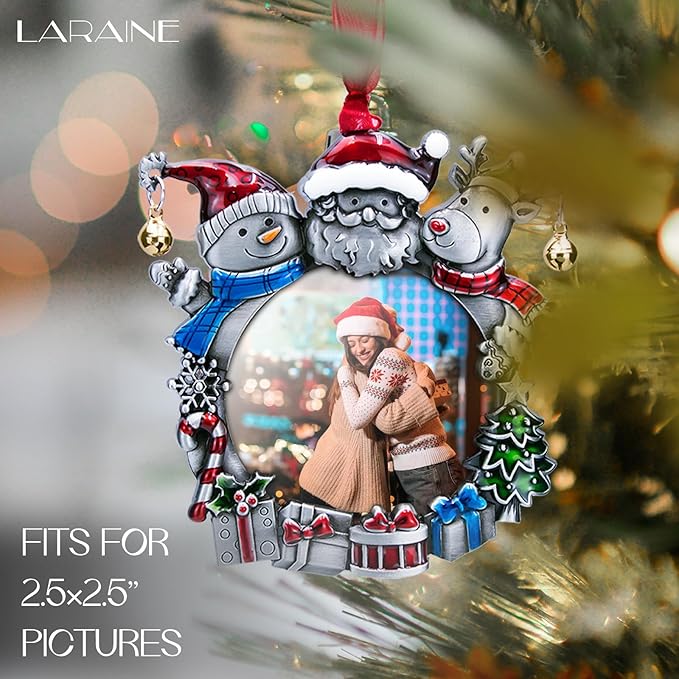 Laraine Christmas Tree Ornaments – 3-Piece Decorative Hanging 2025 Holiday Keepsake Gift Pendant with 2” Photo Frame Insert for Picture of Pet (3-Piece Gift Set (2025))