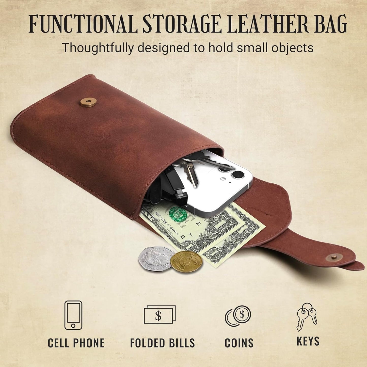Medieval Leather Belt Pouch – Versatile Renaissance Bag for Ren Faire, Crossbody Cell Phone Holder, and Fairy Accessories - Brown Viking
