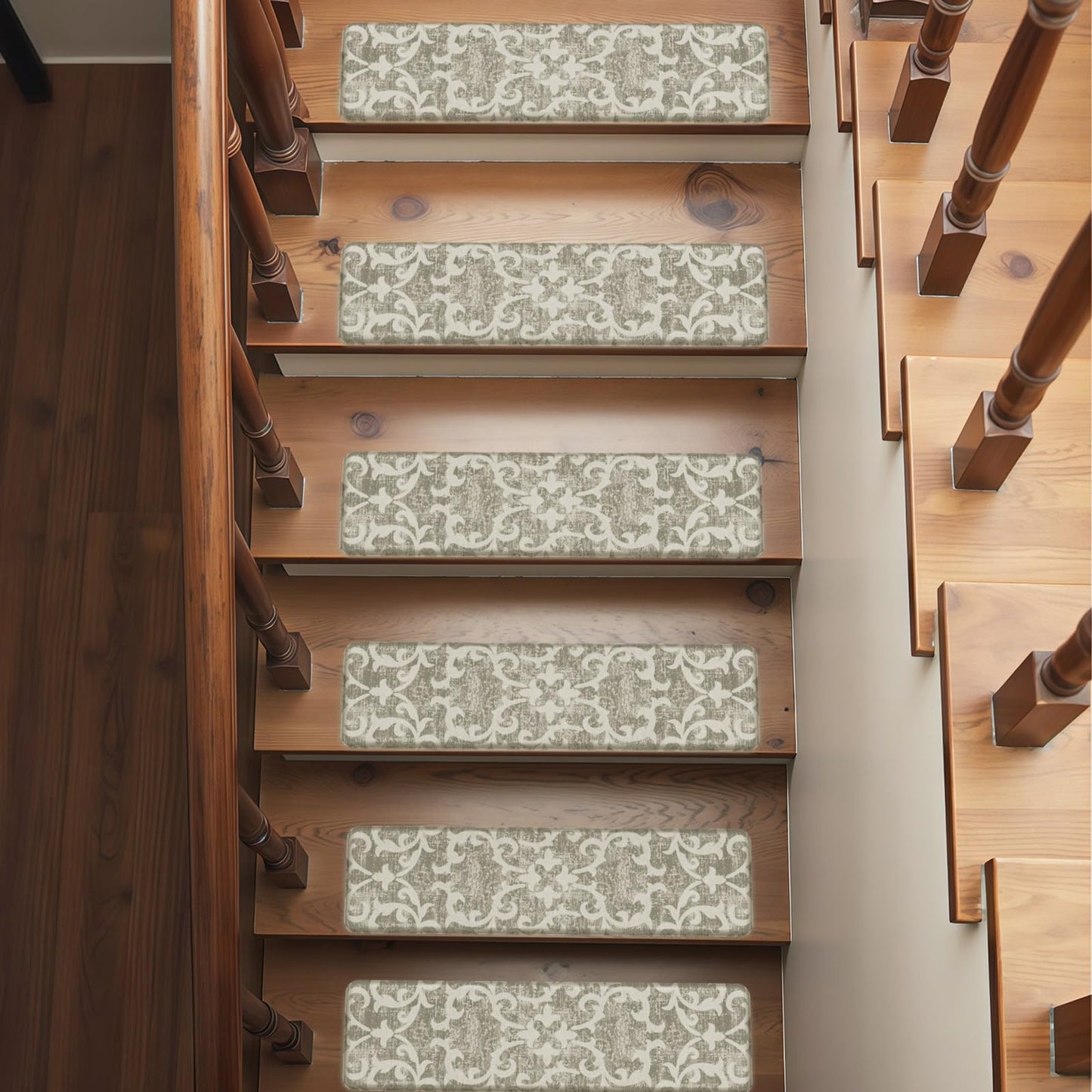 PURE ERA Cushioned Stair Mat, 8 x 30 Inch Non-Slip Stair Treads, Staircase Step Treads Foam Stair Pads, Tape Free Durable Stair Treads for Wooden Steps Washable, Easy to Clean (12 Pieces)